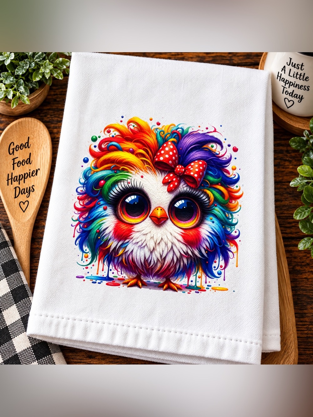 Rainbow Chicken Kitchen Towel Colorful Whimsical Chicken Dish Towel